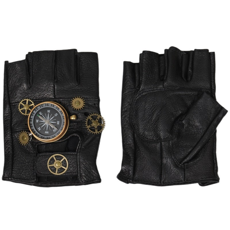 Navigator’s Luxury Leather Gear Gloves – Steampunk Half-Finger Adventure Gloves