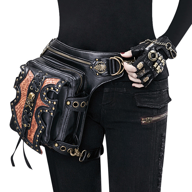 Steampunk PU Leather Crossbody Bag with Zipper Pocket – Vintage Chic