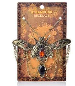 Vintage Beetle Pendant Steampunk Necklace