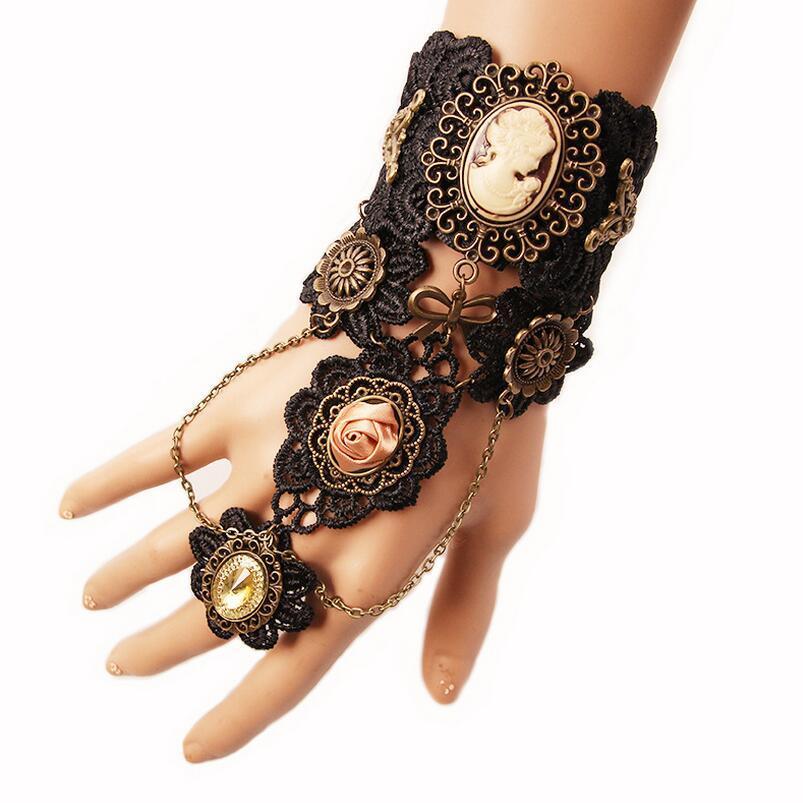 The Arcane Web: Steampunk Lace & Gear Finger Bracelet