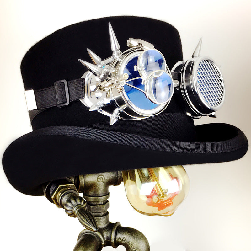 Steampunk Punk Wool Top Hat with Goggles & Alloy Accents – Unisex Adventure Gear