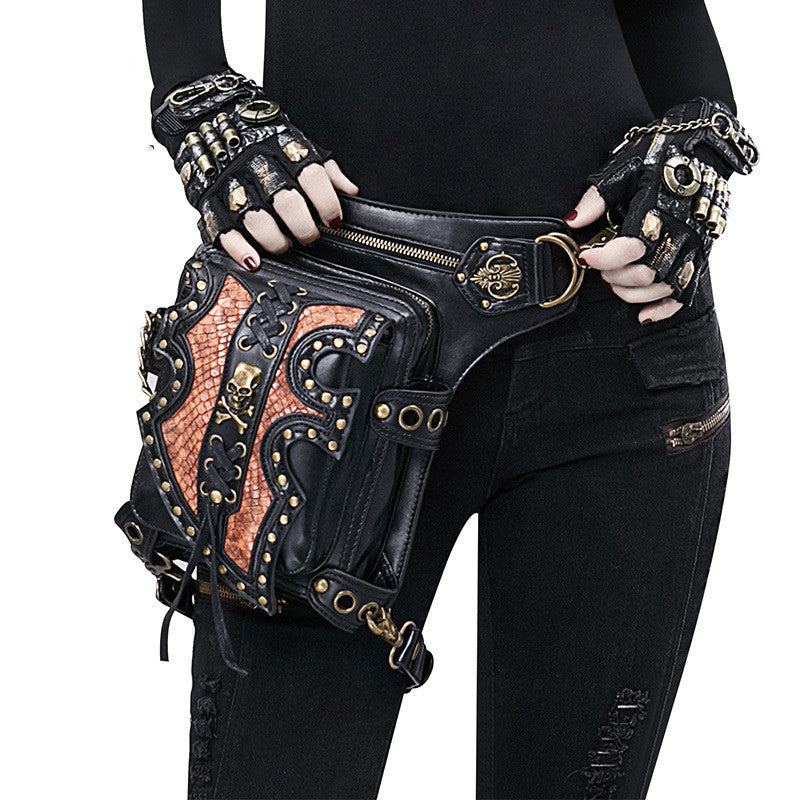 Steampunk PU Leather Crossbody Bag with Zipper Pocket – Vintage Chic