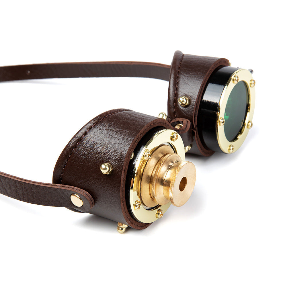 GEARDUKE Steampunk Goggles FGS003CF – Retro Metal Frame with Green Lenses