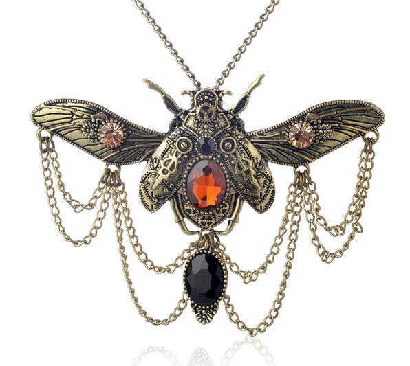 Vintage Beetle Pendant Steampunk Necklace