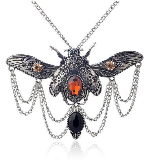 Vintage Beetle Pendant Steampunk Necklace