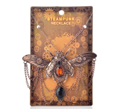 Vintage Beetle Pendant Steampunk Necklace