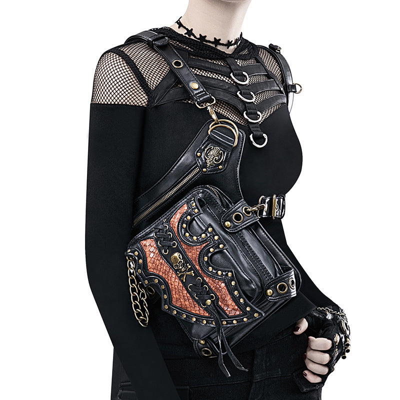 Steampunk PU Leather Crossbody Bag with Zipper Pocket – Vintage Chic