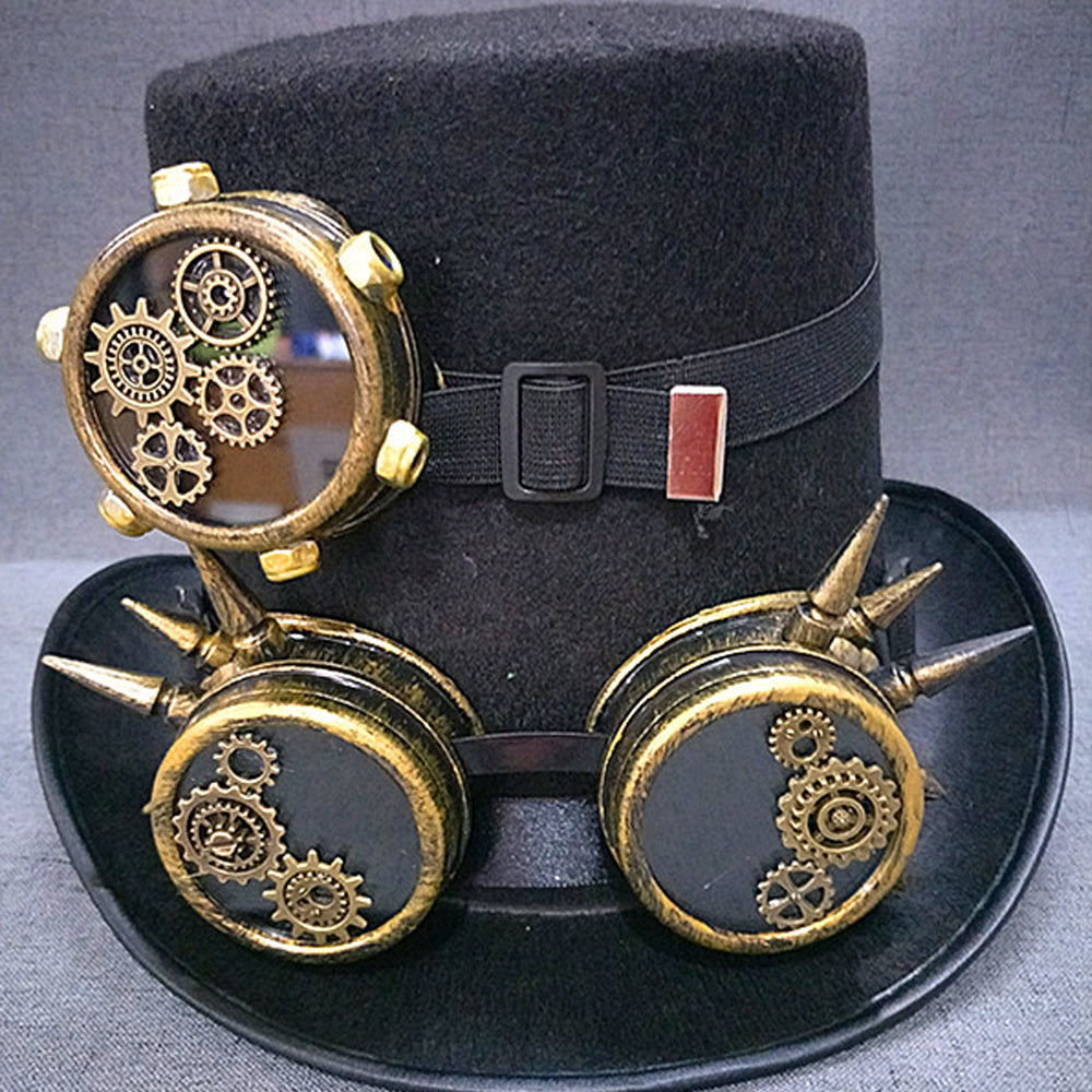 Steampunk Cotton & Linen Tall Hat with Removable Goggles