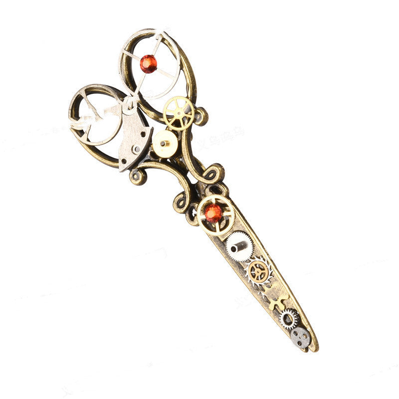 Steampunk Gear Scissors Brooch & Hair Clip