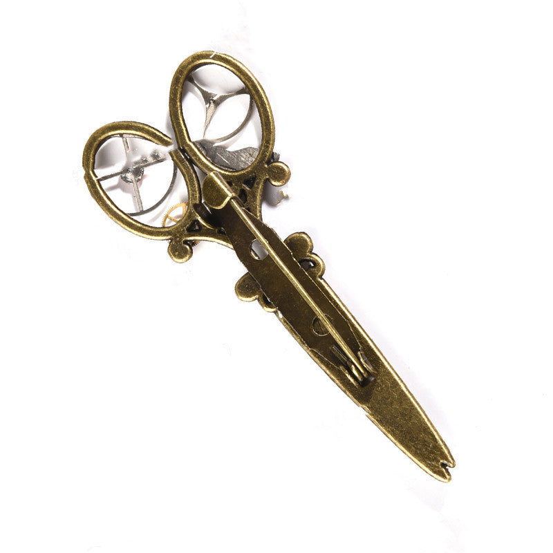 Steampunk Gear Scissors Brooch & Hair Clip