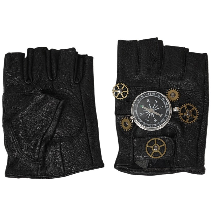 Navigator’s Luxury Leather Gear Gloves – Steampunk Half-Finger Adventure Gloves