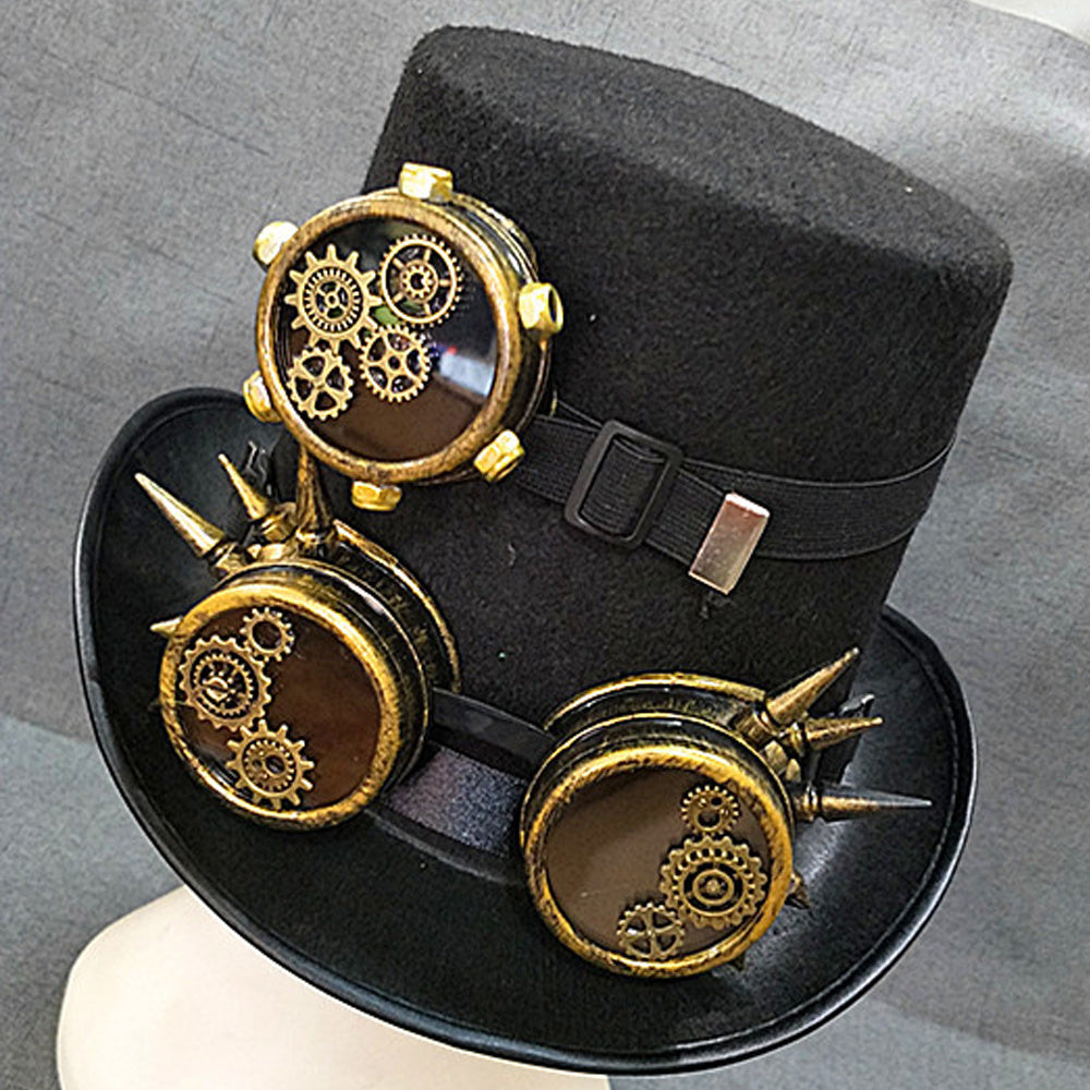 Steampunk Cotton & Linen Tall Hat with Removable Goggles